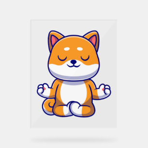 Cute shiba inu dog doing yoga meditation cartoon   acrylic sign