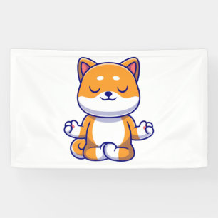 Cute shiba inu dog doing yoga meditation cartoon   banner