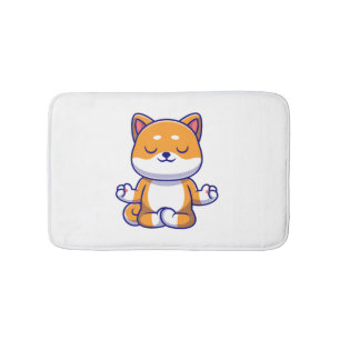 Cute shiba inu dog doing yoga meditation cartoon   bath mat