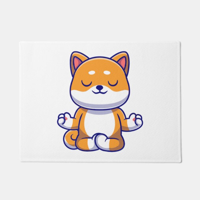 Cute shiba inu dog doing yoga meditation cartoon   doormat (Front)
