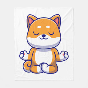 Cute shiba inu dog doing yoga meditation cartoon   fleece blanket