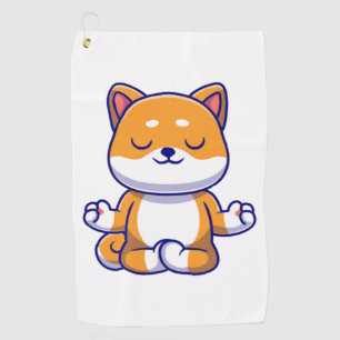 Cute shiba inu dog doing yoga meditation cartoon   golf towel
