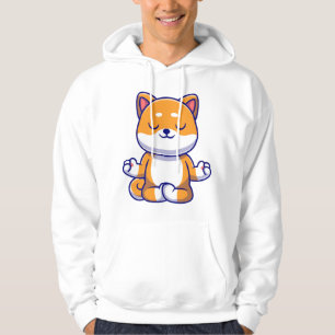 Cute shiba inu dog doing yoga meditation cartoon   hoodie
