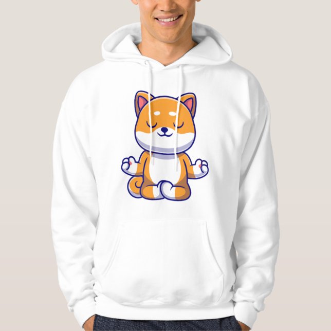 Cute shiba inu dog doing yoga meditation cartoon   hoodie (Front)