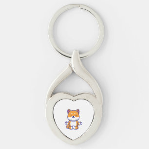 Cute shiba inu dog doing yoga meditation cartoon   key ring