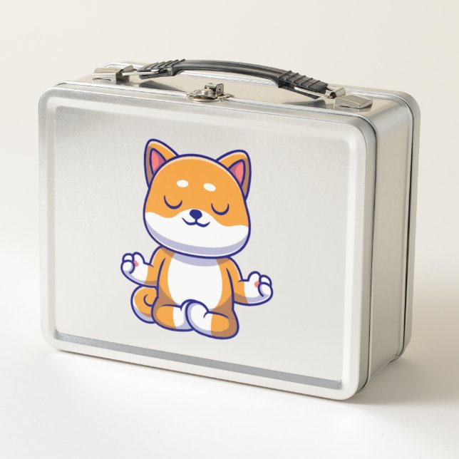 Cute shiba inu dog doing yoga meditation cartoon   metal lunch box (Front)