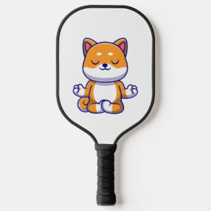 Cute shiba inu dog doing yoga meditation cartoon pickleball paddle