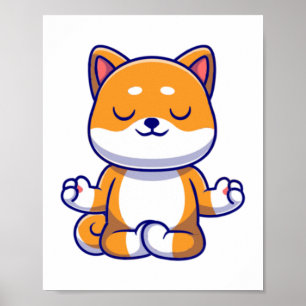 Cute shiba inu dog doing yoga meditation cartoon   poster