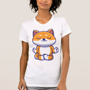 Cute shiba inu dog doing yoga meditation cartoon   T-Shirt