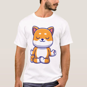 Cute shiba inu dog doing yoga meditation cartoon   T-Shirt