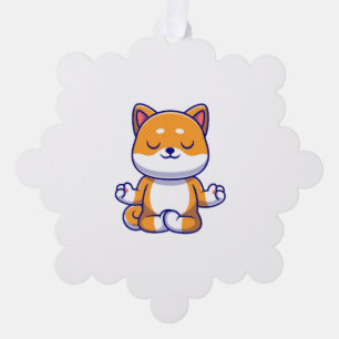 Cute shiba inu dog doing yoga meditation cartoon   tree decoration card
