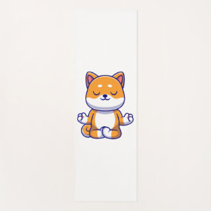 Cute shiba inu dog doing yoga meditation cartoon yoga mat