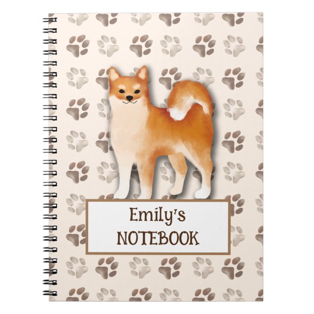 Cute Shiba Inu dog footprint customisable name Notebook (Front)