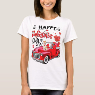 Cute Shiba Inu Dog Red Truck Happy Valentine's Day T-Shirt