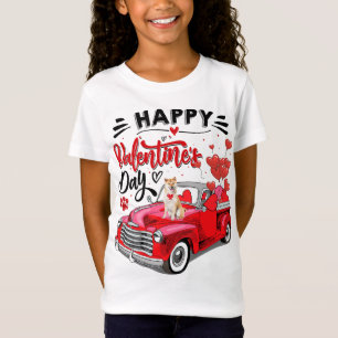 Cute Shiba Inu Dog Red Truck Happy Valentine's Day T-Shirt