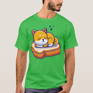 Cute Shiba Inu Dog Sleeping On Bread Cartoon T-Shirt