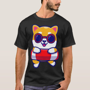 Cute Shiba Inu Dog Swimming Cartoon T-Shirt