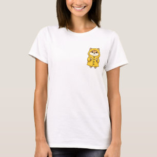Cute Shiba Inu Dog Wearing Yellow Raincoat Cartoon T-Shirt