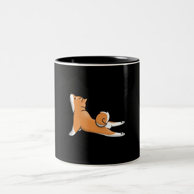 Cute shiba inu dog | yoga pose | birthday gift Two-Tone coffee mug (Center)