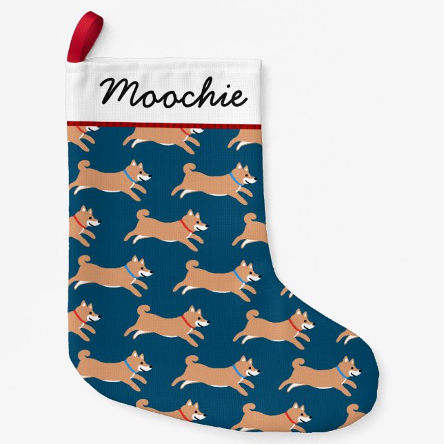 Cute Shiba Inu Dogs Pattern Xmas Holiday Small Christmas Stocking (Front)