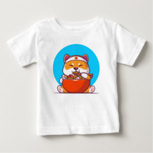 Cute Shiba Inu Eating Ramen Noodle Cartoon Baby T-Shirt