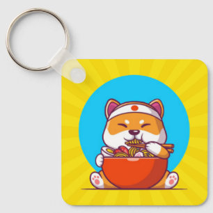 Cute Shiba Inu Eating Ramen Noodle Cartoon Key Ring