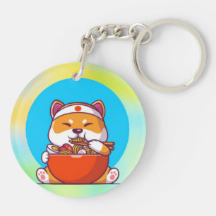 Cute Shiba Inu Eating Ramen Noodle Cartoon Key Ring
