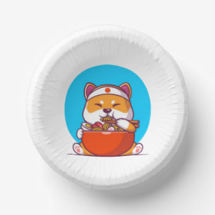 Cute Shiba Inu Eating Ramen Noodle Cartoon Paper Plate