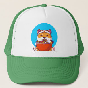 Cute Shiba Inu Eating Ramen Noodle Cartoon Trucker Hat