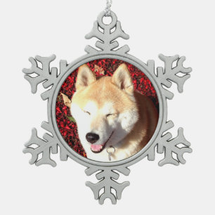 Cute Shiba Inu-Geiso Snowflake Pewter Christmas Ornament