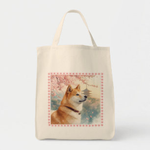 Cute Shiba Inu Hand-Drawn Style Illustration Cherr Tote Bag