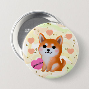 Cute Shiba Inu Hearts   For Dog Lover 7.5 Cm Round Badge