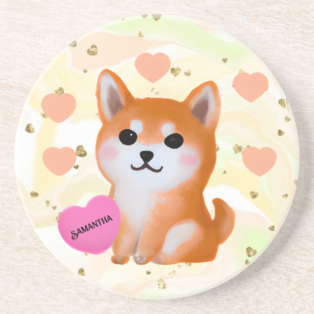 Cute Shiba Inu Hearts | For Dog Lover Coaster (Front)