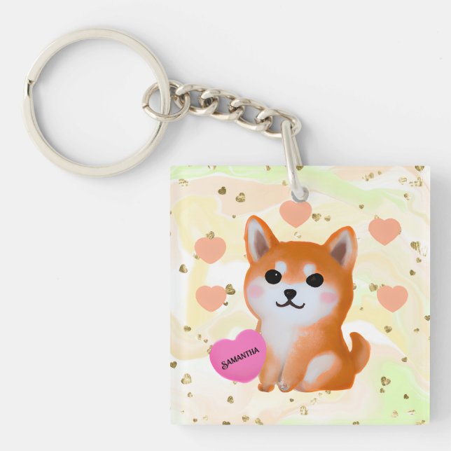 Cute Shiba Inu Hearts | For Dog Lover Key Ring (Front)