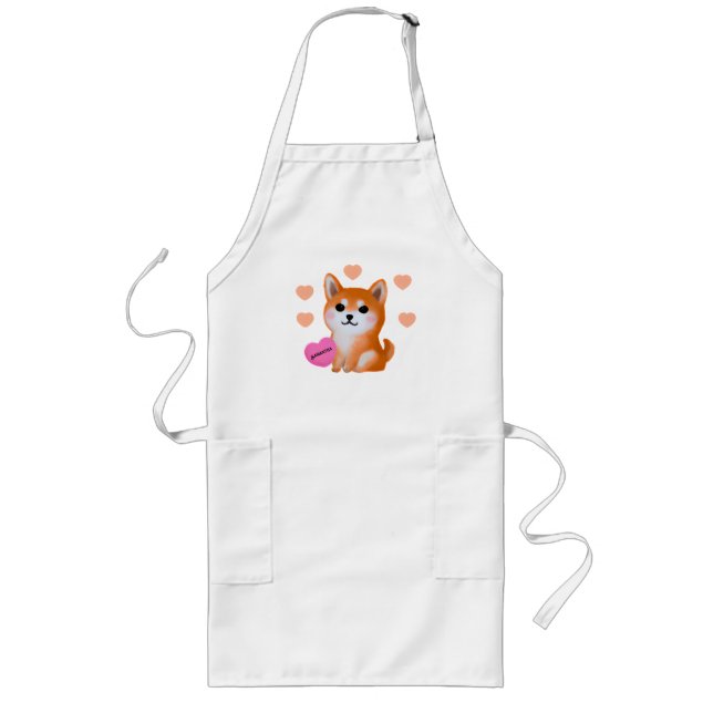 Cute Shiba Inu Hearts | For Dog Lover Long Apron (Front)