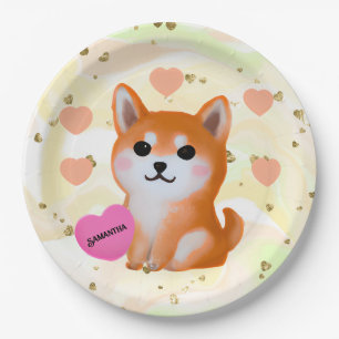 Cute Shiba Inu Hearts   For Dog Lover Paper Plate
