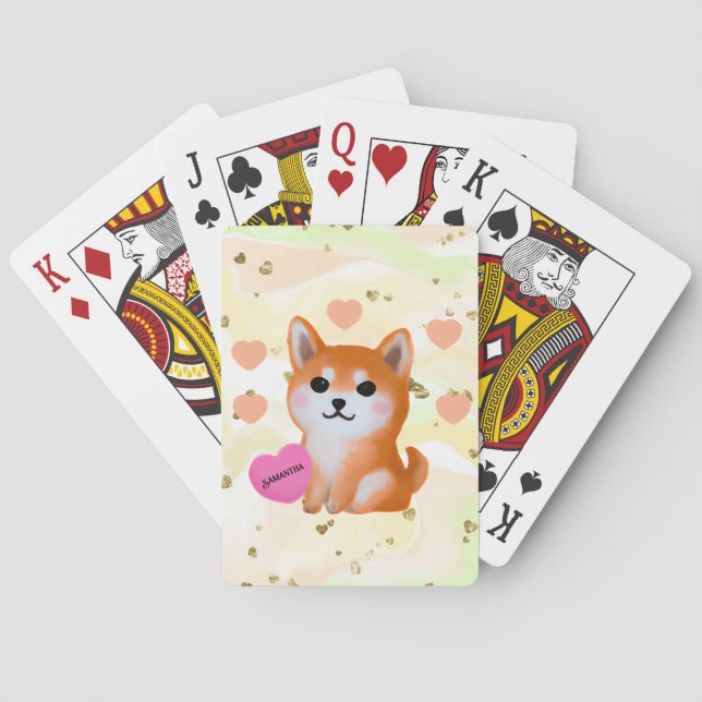 Cute Shiba Inu Hearts | For Dog Lover Playing Cards (Back)