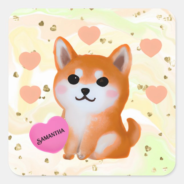 Cute Shiba Inu Hearts | For Dog Lover Square Sticker (Front)