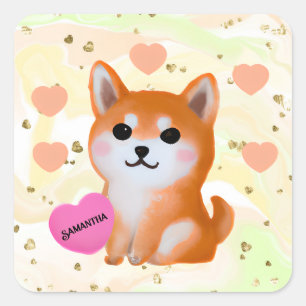 Cute Shiba Inu Hearts   For Dog Lover Square Sticker