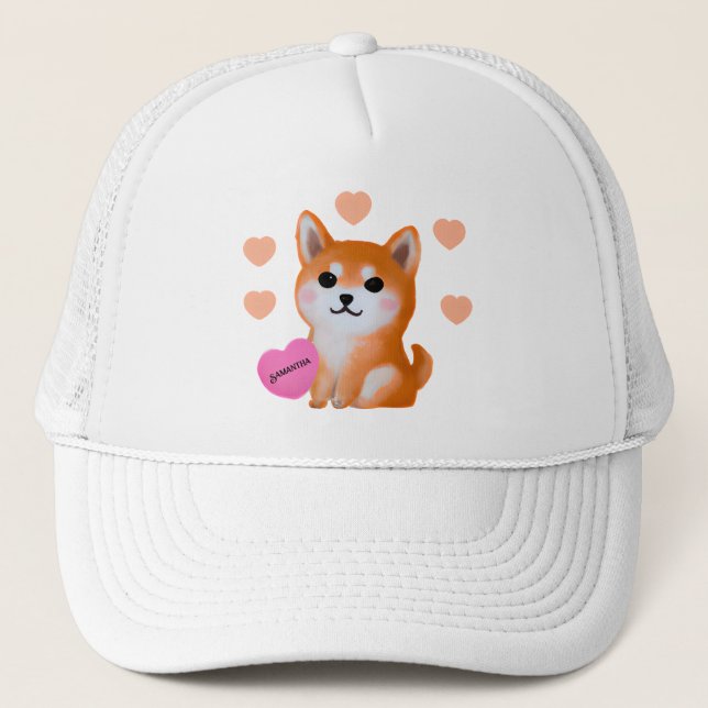 Cute Shiba Inu Hearts | For Dog Lover Trucker Hat (Front)