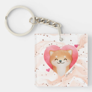 Cute Shiba Inu in a Heart Key Ring