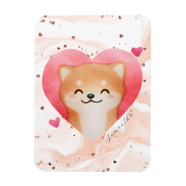 Cute Shiba Inu in a Heart Magnet (Vertical)