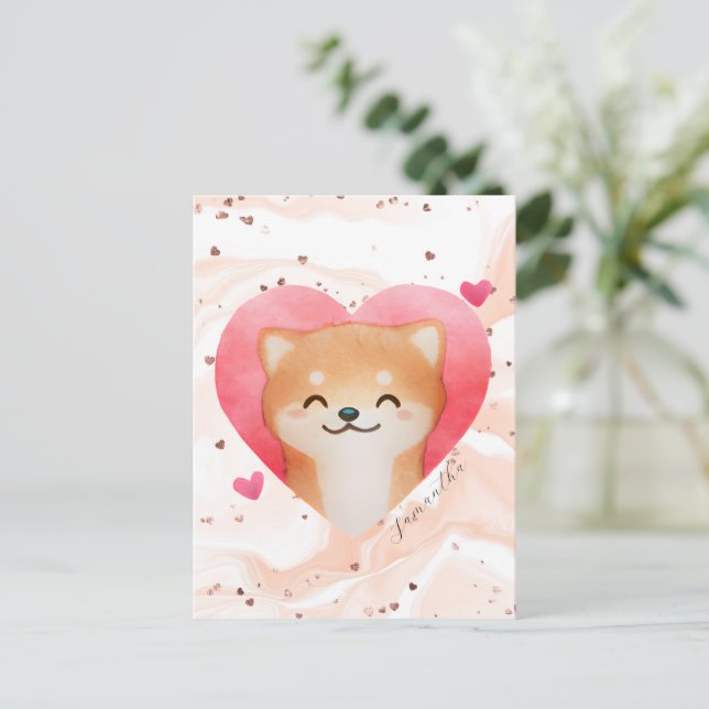 Cute Shiba Inu in a Heart Postcard (Standing Front)