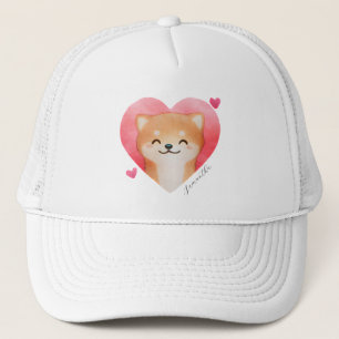 Cute Shiba Inu in a Heart Trucker Hat
