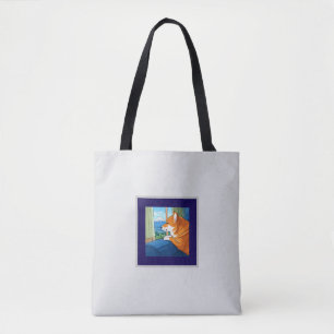 Cute shiba inu looking at Mt. Fuji Tote Bag