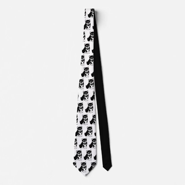Cute Shiba Inu Puppy Art Pattern Tie (Front)