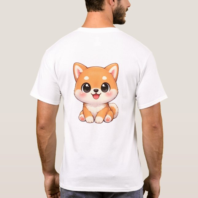 Cute Shiba Inu Puppy Chibi Illustration T Shirt (Back)