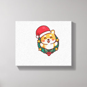 Cute Shiba Inu Smiling with Xmas Hat Active Canvas Print