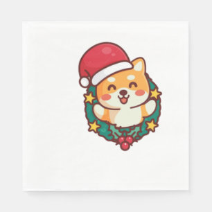 Cute Shiba Inu Smiling with Xmas Hat Active Napkin