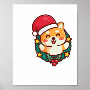 Cute Shiba Inu Smiling with Xmas Hat Active Poster